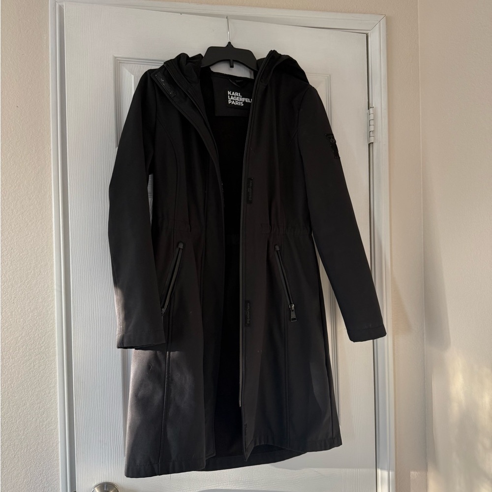 Karl Lagerfeld Women's Black Hooded Raincoat - Picture 2 of 6
